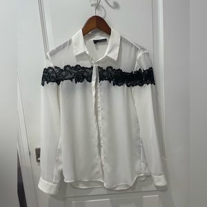 The Kooples White button up with black lace trim detail